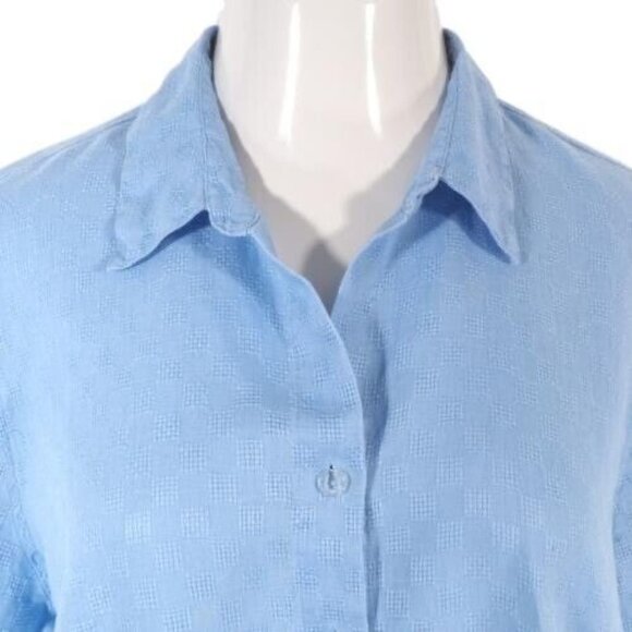 Sag Harbor Womens Top Size XL Washable Linen Basket Weave Faux Roll Tab Blue - Picture 3 of 10
